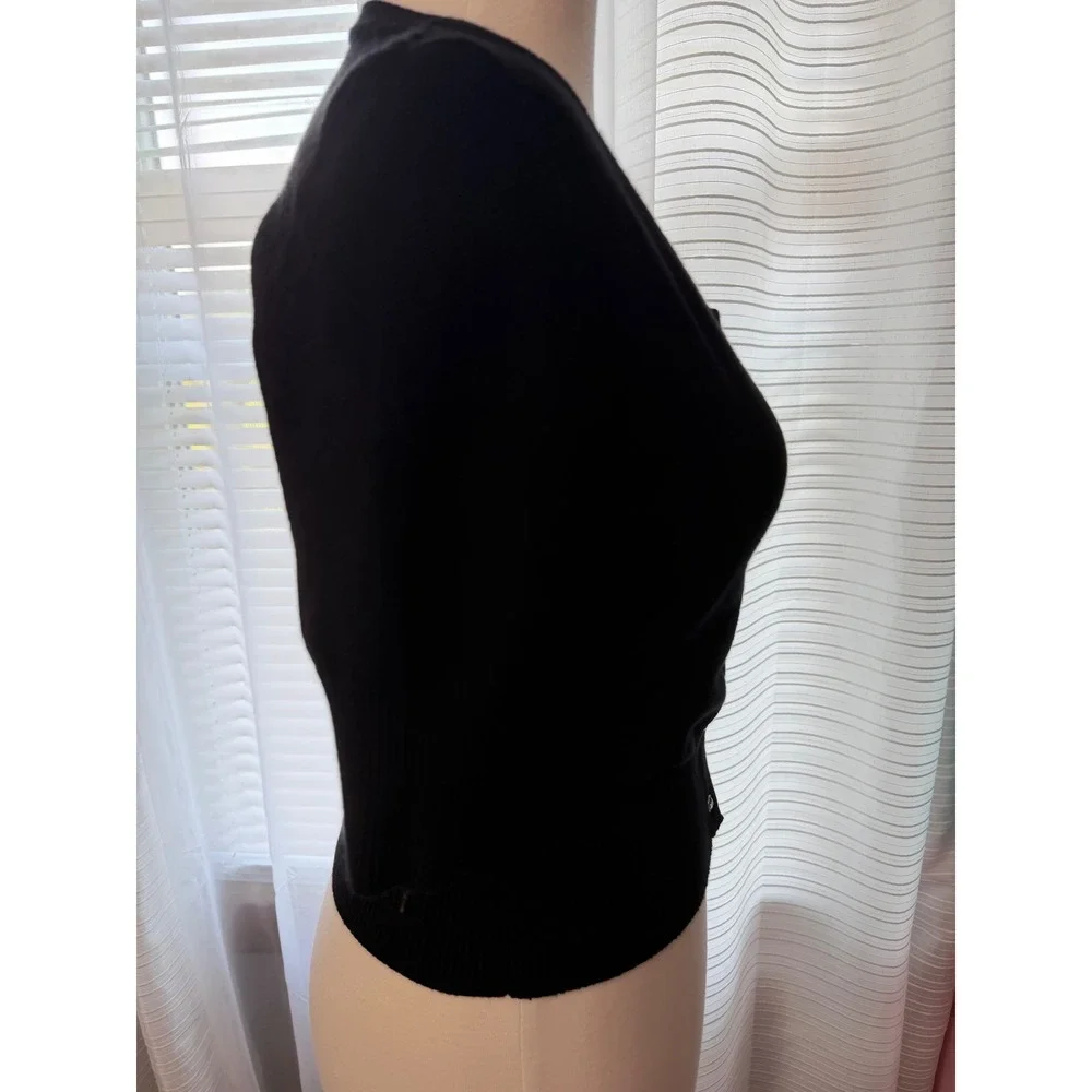 Heart N Crush Black Short Sleeve Cardigan Rhinestone Button Crop Sweater Medium - Picture 4 of 9